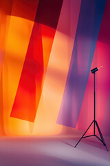 Poster - Vibrant Gradient Wall with Spotlight in Studio Setting Featuring Red, Orange, and Purple Tones