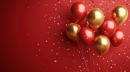 Poster - Festive red and gold balloons with confetti