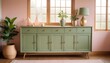 © ART - Wood sideboard in green living room with copy space