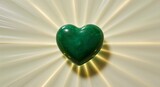 Heart shaped green jade soft earthy radiance glowing surface on a cream white background