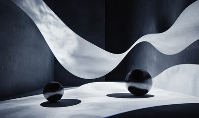 Poster - Contemporary Abstract Photo with Dark and Light Contrasts in Black and White