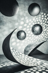 Wall Mural - Monochrome Abstract Composition with Geometric Shapes and Light Patterns