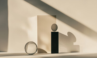 Poster - Minimalistic Geometric Sculpture with Warm Beige and Shadow Play
