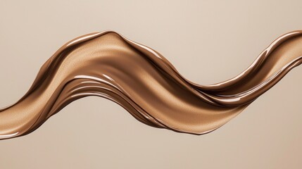 Poster - Rich mocha mousse brown fluid gracefully cascades in smooth waves, creating a captivating visual experience with its soft shine against a warm neutral backdrop