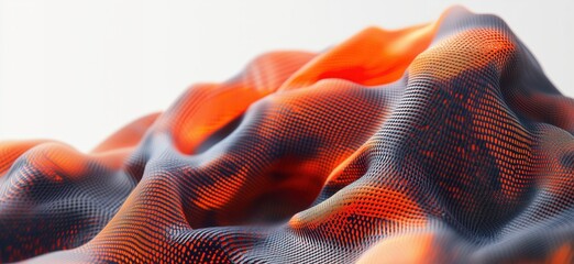 Poster - Abstract 3D surface with orange and blue patterns, resembling flowing waves or mountains, showcasing intricate textures and depth., copy space for text