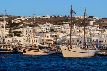 Mykonos Old Port and Chora waterfront, Mykonos Town, Mykonos Island, Cyclades, Greek Islands, Greece, Europe