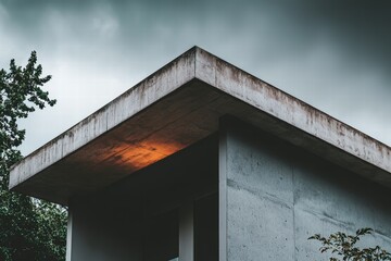 Poster - Modern architecture detail of concrete building with cloudy sky