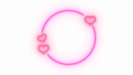 valentines day hearts and circle frame neon lights  isolated on transparent background, png  romantic love overlay social media design element	