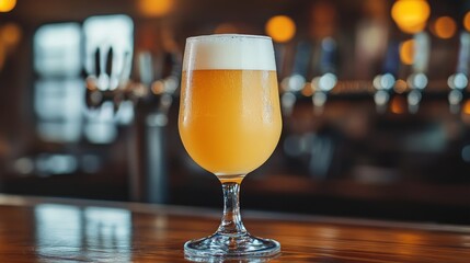 Poster - Refreshing Craft Beer in Elegant Glass on Wooden Bar Counter