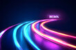 © Putu - Abstract neon light trails curving like a road, signifying the fast-paced world of big data.  Perfect for tech, data science, and innovation concepts.