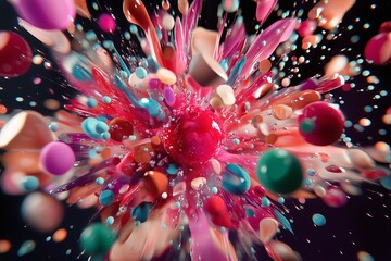 Poster - An abstract explosion of tiny particles in vibrant shades, frozen mid-burst