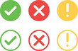 © Петро Корженівський - check mark icon button set. check box icon with right and wrong buttons and yes or no checkmark icons in green tick box and red cross. exclamation mark information icon