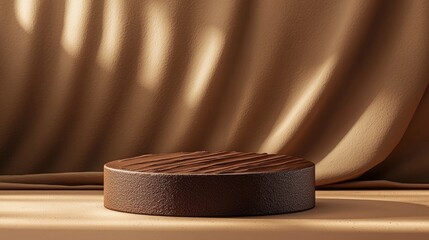 Aufkleber - A circular podium stands poised on a soft mocha mousse fabric, creating a serene atmosphere perfect for artistic expression