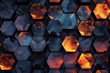 Aufkleber - Hexagonal shapes filled with intricate patterns and gradients.