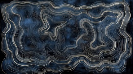 Poster - Abstract monochromatic wavy pattern with intricate maze-like lines resembling topographic landscapes