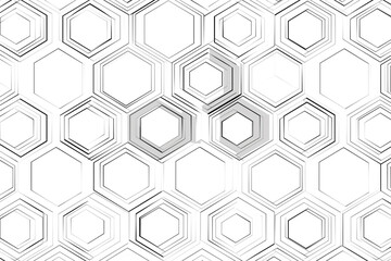 Aufkleber - Hexagonal outlines in a monochromatic palette, arranged in a repeating pattern.