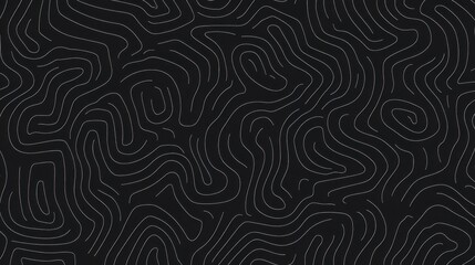 Poster - Black and white wavy lines creating a topographic maze-like seamless abstract pattern, perfect for modern backgrounds