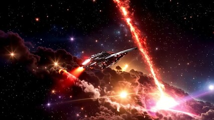Wall Mural - Spaceship flying out from supernova in universe