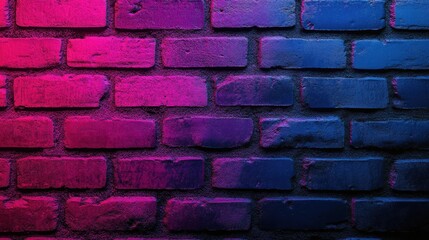 Poster - Bright neon pink and blue glowing on a textured brick wall, creating a vibrant urban backdrop
