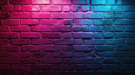 Poster - Bright neon pink and blue glowing on a textured brick wall, creating a vibrant urban backdrop