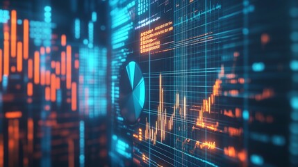Poster - abstract data visualization with graphs and charts in blue orange