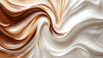 Aufkleber - Close up of swirling liquid textures reveals a soothing blend of soft cream and rich caramel colors flowing together in harmony