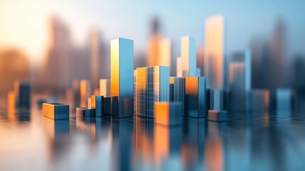 Poster - Futuristic Cityscape with Glass Buildings and Urban Skyline Reflection