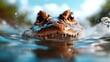 © familymedia - A striking close-up of a crocodile partially submerged in water, revealing its textured skin and piercing eyes, symbolizing strength and primal instinct.
