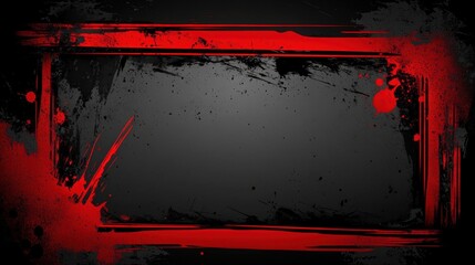 Poster - Gritty red and black grunge background with textured splatters and scratch details for dramatic designs