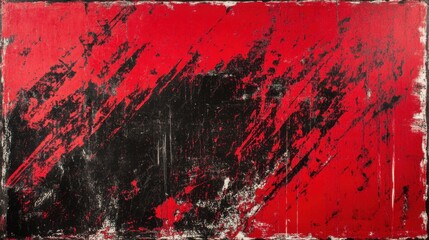 Poster - Gritty red and black grunge background with textured splatters and scratch details for dramatic designs
