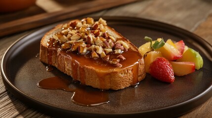Poster - Delicious French Toast with Nuts and Fresh Fruits on a Plate