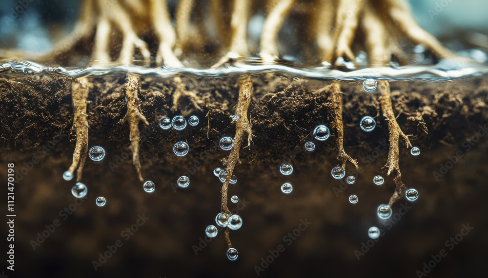 Stock-Foto „Roots absorbing water from soil, showcasing subterranean ...