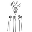 © Gwens graphic studio - doodle hand reaching bulb illustration icon