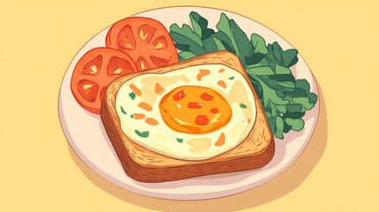Poster - Delicious Egg Toast with Fresh Vegetables on a Bright Background