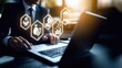 © Stocks Buddy - Businessman works on a laptop with virtual icons The image reflects tax services, digital tools, and business planning for retirement strategies