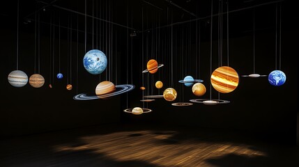 Poster - A holographic representation of a futuristic solar system at a science exhibit