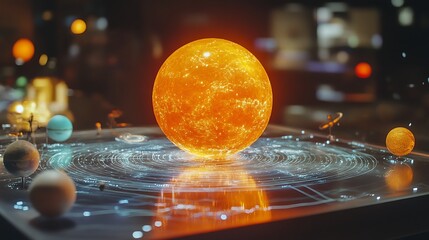Poster - A holographic representation of a futuristic solar system at a science exhibit