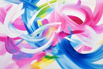 Poster - A fluid abstract painting with swirling pastel hues of pink, blue, and white