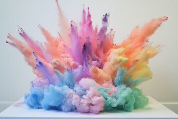 Poster - A dynamic explosion of powdery pigments, frozen in mid-air with vibrant colors