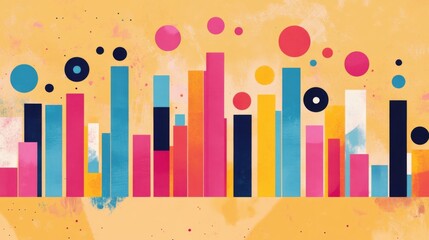 Aufkleber - Abstract Colorful Bars and Circles on Vibrant Yellow Background