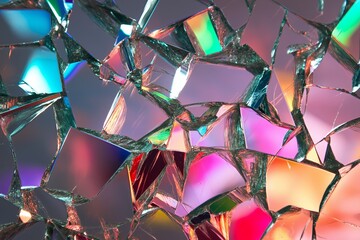 Poster - A cracked mirror effect with fragments reflecting different colors and patterns