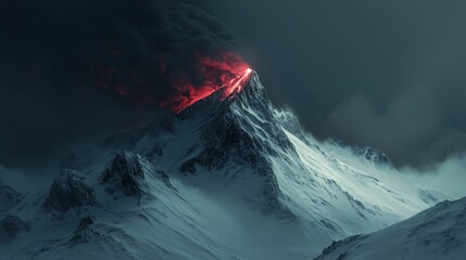 Erupting volcano illuminates snowy mountain in dramatic display