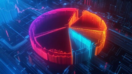 Poster - vibrant electronic data visualization of pie chart with lines