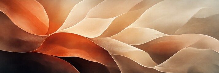 Wall Mural - A minimalistic abstract background featuring flowing, wavy shapes in warm tones of orange, beige, and brown