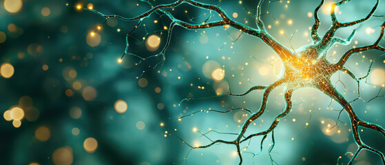 Poster - futuristic vibe arises from intricate web like neural connections, glowing with vibrant energy against soft teal background, evoking sense of wonder and exploration