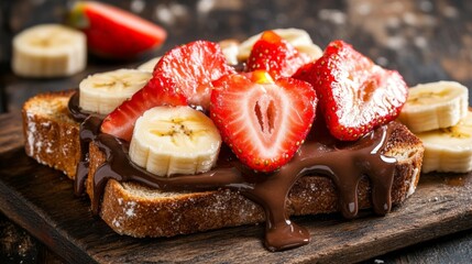 Poster - Delicious Chocolate Toast with Fresh Strawberries and Bananas