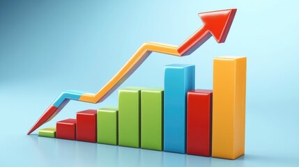 Poster - A 3D rendered graph showcasing a business growth in a futuristic style, with rising lines and colorful data points, symbolizing success