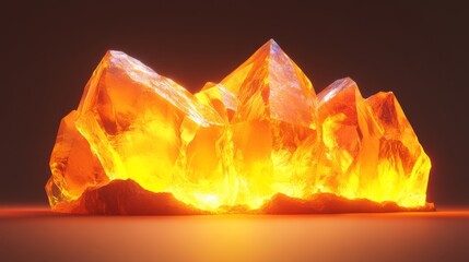 A large orange rock with a mountain in the background