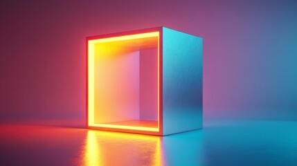 Poster - A cube with a red and yellow light shining on it