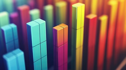 Poster - A colorful 3D bar graph with each bar representing a different data point, set against a soft gradient background to emphasize clarity and precision